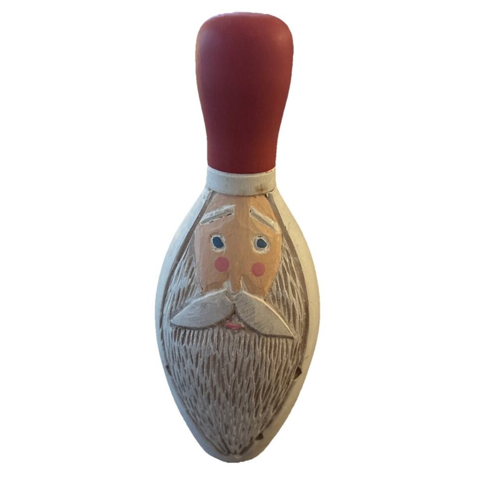 1994 Hand Carved Bowling Pin Santa 8”